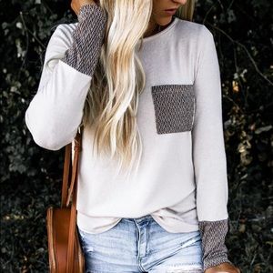 Cute chevron print pocket & sleeve cuff top